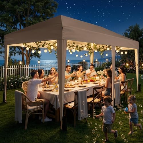 10x20 FT Pop Up Canopy Tent with 6 Sidewalls,Beige