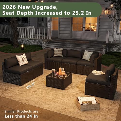Aoxun 7 Piece Patio Furniture Set, Wicker Rattan Patio Sectional Sofa, Outdoo...