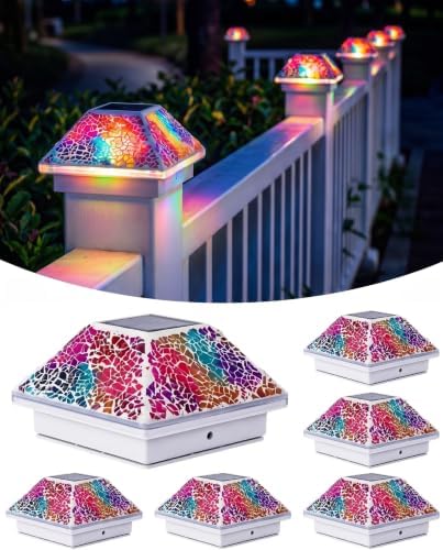 Tuanse 6 Pack Mosaic Solar Post Cap Lights for Fence Deck Posts, Colorful