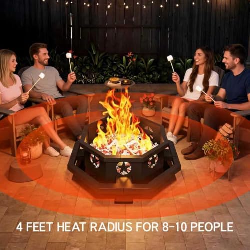 45 inch Large Fire Pit, Outdoor Fire Pit with Heavy Duty Construction, Wood B...
