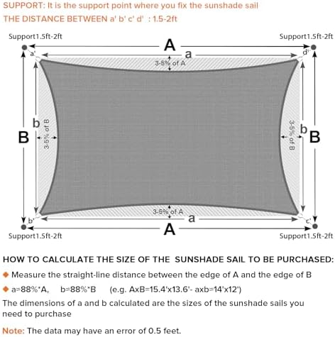 Artpuch Sun Shade Sail 12'X16' Light Grey Rectangle