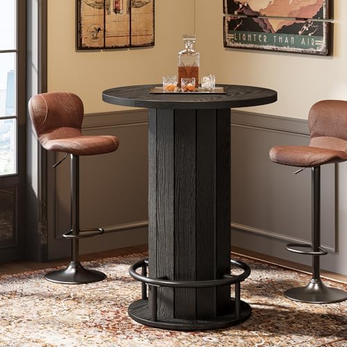 Tribesigns Round Bar Table, 39.4" H Wood Bistro Pub Table with Metal Rin...