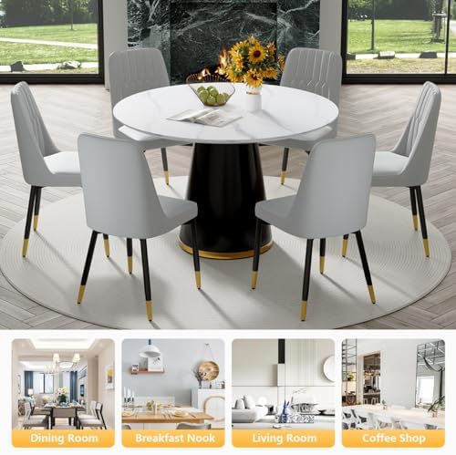 Round Dining Table Set for 6, 45" Round Wooden Dining Set with Cushioned...