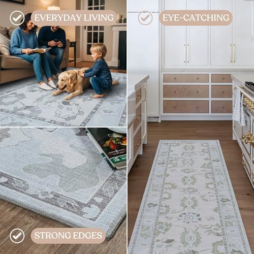 Fame Living Cream Beige Oushak Rug, Modern, Vintage, Turkish, Eclectic, Flora...