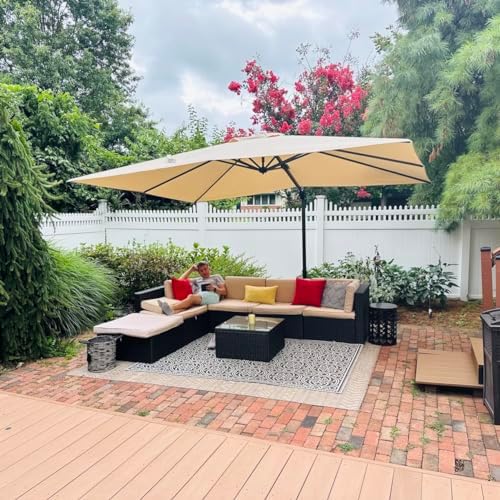 PURPLE LEAF Patio Umbrella Outdoor 10' x 10' Square 360° Rotation Beige