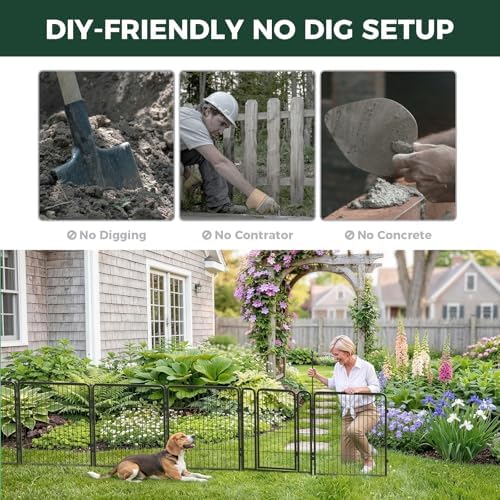 FXW No Dig Garden Fence, Outdoor for Yard, 32in(H) x 36.4ft(L), 16 Panels