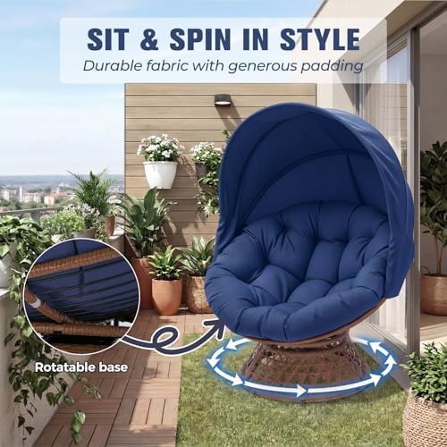 GTPLAYER Outdoor Wicker Egg Chair PE Rattan Chair with Cushion, Oversized Pat...