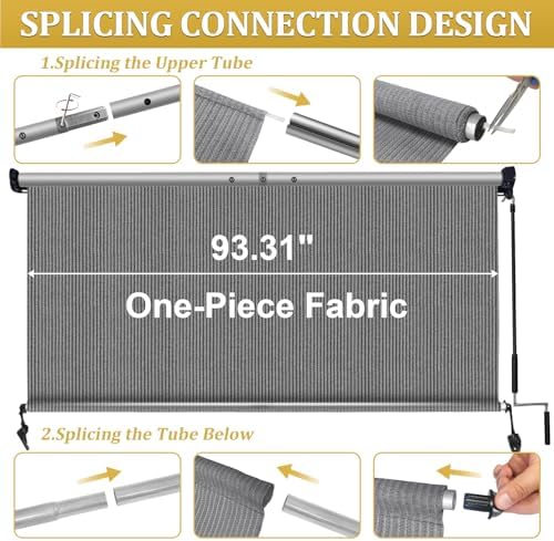 Shade&Beyond Outdoor Roller Shades with Splicing Design, 8' W x 8'...