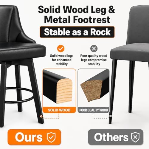 YaFiti 24" Swivel Counter Height Bar Stools Set of 2, Black