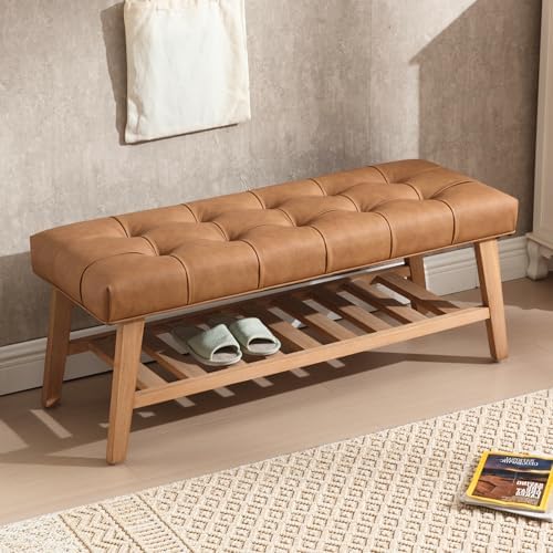 Entryway Shoe Bench Storage Benches with Upholstered Button Tufted Seat and O...