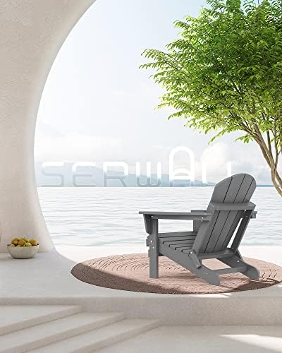 SERWALL Folding Adirondack Chair with Cup Holder Set of 4, Fire Pit - Gray