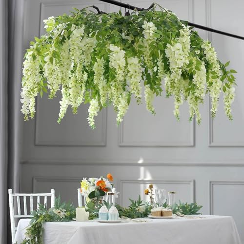 Efavormart 55" Cream Wisteria Hanging Canopy, 24-Branch Large Floral Cha...