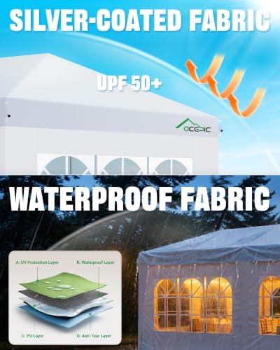 Acepic 10x20 Pop Up Canopy Tent with 6 Removable Sidewalls, White, 10x20