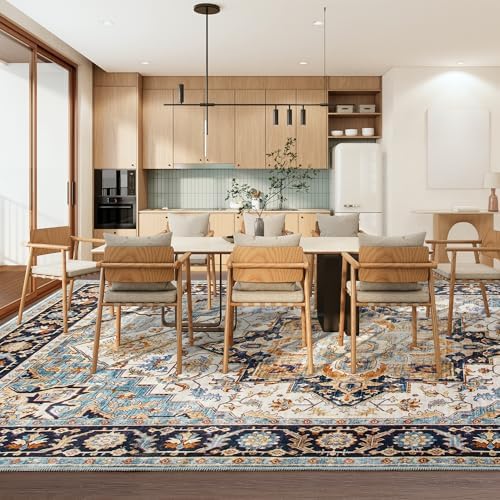 Foxmas 6x9 Wood Blue Washable Area Rugs