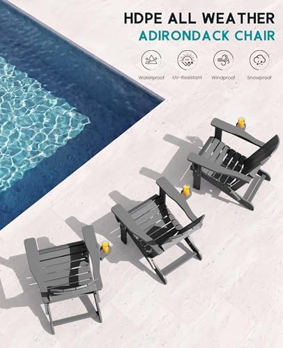 SERWALL Folding Adjustable Adirondack Chairs Set of 2, Cup Holders, Gray