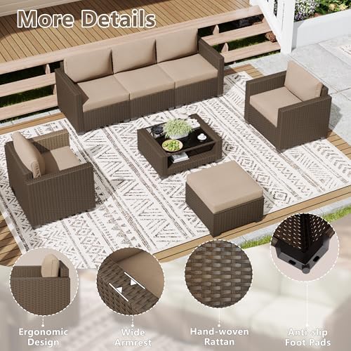 LOUVIXA 7 Piece Outdoor Patio Furniture Set, Rattan Chairs Glass Table Wicker...