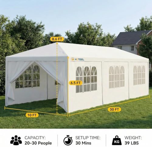 HOTEEL 10x30FT Party Tent Outdoor Canopy with 8 Removable Walls, White