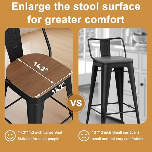 Andeworld Metal Bar Stools Set of 4, 24" Counter Height with Backs, Black