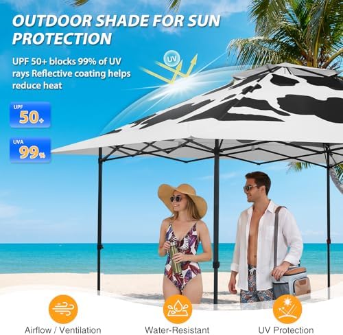 EAGLE PEAK 13x13 Pop Up Canopy Tent, Auto Extended Eaves, Cow Print