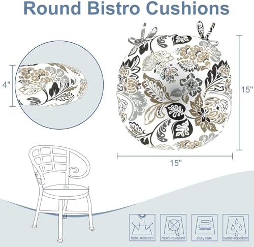 LVTXIII Outdoor Bistro Chair Cushions, 15"x15"x4" Round Patio ...