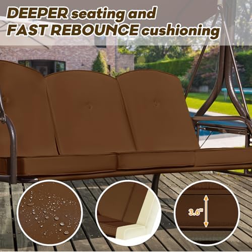 3 in 1 Outdoor Porch Swing with Adjustable Canopy, 3 Seat Outdoor Swing for A...