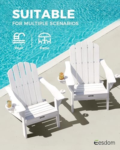 Folding Adirondack Chair, All-Weather HDPE Patio Chair with 2 Cup Holders