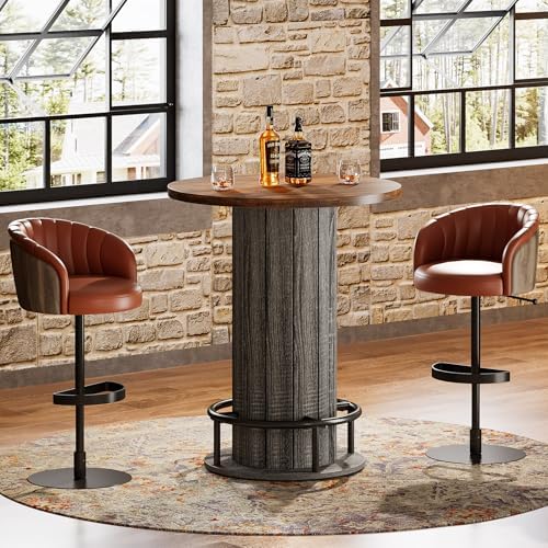 Tribesigns Round Bar Table, 39.4" H Wood Bistro Pub Table with Metal Rin...