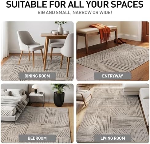 Rugshop Modern High-Low Patchwork Geometric Area Rug Indoor Cream 4' x 6&...