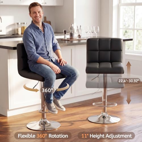 Homall Bar Stools Set of 4, Modern PU Leather Adjustable Swivel Barstools wit...