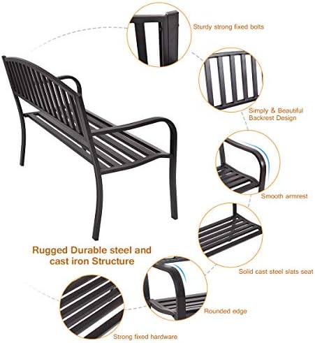 Giantex Outdoor Bench, 50” Patio Garden Bench with Steel Frame, Slat Design, ...