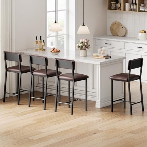 Garvee Bar Stools Set of 4 with Backrest and Footrest, 25 in Counter Height B...