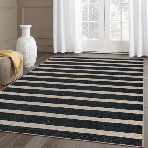 Lahome Striped Easy Jute Outdoor Patio Rug, 5x7 Living Room Washable Rugs