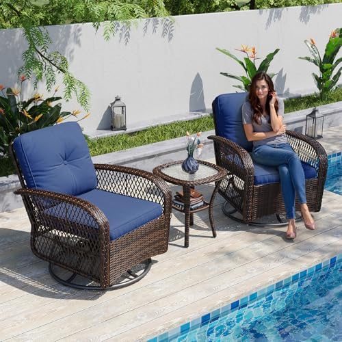 Aoxun 3 Pieces Patio Furniture Set, Patio Swivel Rocker Chairs Set of 2, Wick...