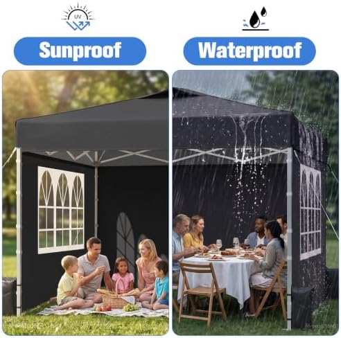 10x10 Pop Up Canopy Tent with One Push Setup, 3 Adjustable Heights, Black