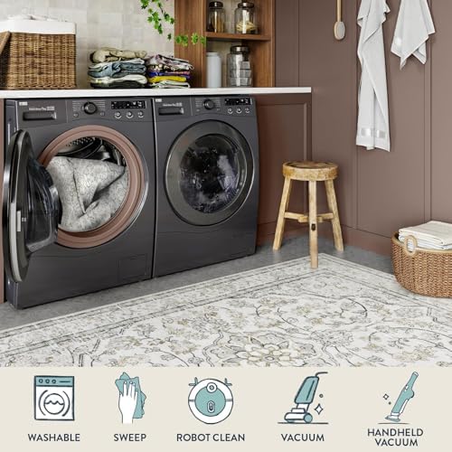 Lahome Oriental Runner for Hallways 2.5x10 Washable Beige Kitchen Runners Non...