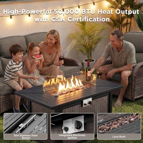 Luxury Patio Furniture Set with 42.5" Fire Pit Table, 6-Inch Thick Cushi...