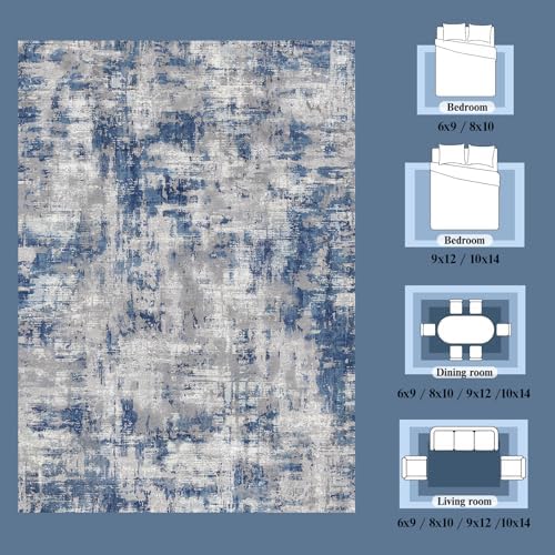 8x10 Area Rug for Living Room, Washable Modern Abstract Large Rug, Soft Low P...