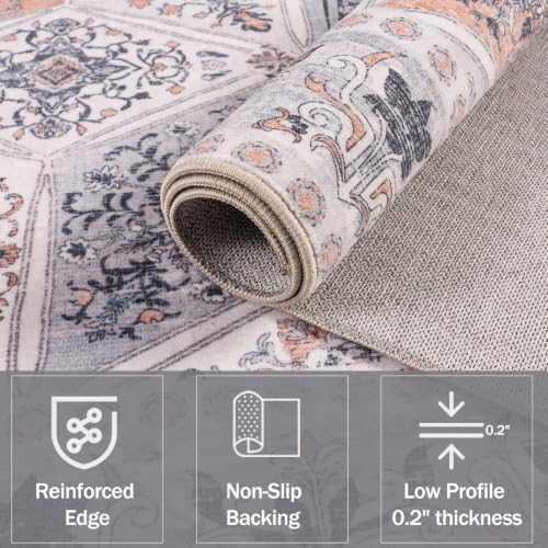 Moroccan Patchwork Washable Area Rug 6x9 for Living Room, Ivory Beige