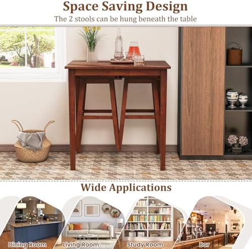 Giantex Bar Table and Chairs Set - 3-Piece Counter Height Dining Table Set wi...