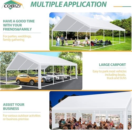 COBIZI 20x30 Heavy Duty Party Tent Outdoor Waterproof Canopy with 12 Church W...
