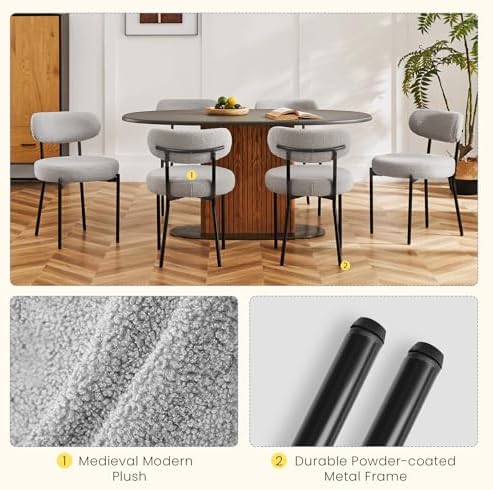 DUMOS Dining Chairs Set of 2, Mid Century Modern Chair Round Upholstered Curv...