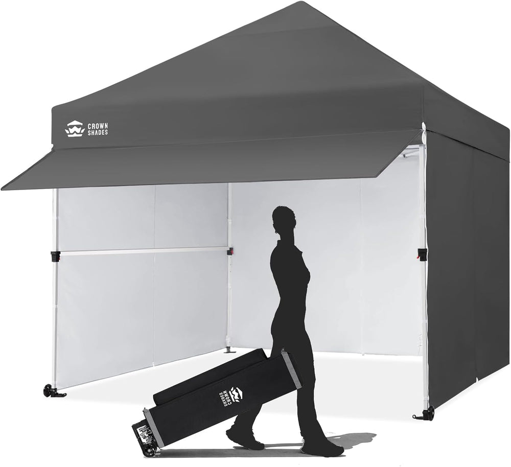 CROWN SHADES 10x10 Pop Up Canopy Tent with Canopy Awning&4 Sidewalls, Grey