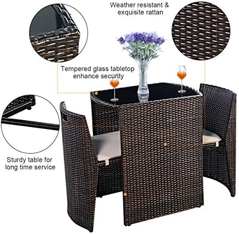 GIANTEX 3 PCS Cushioned Outdoor Wicker Patio Set Convention Bistro Set Garden...