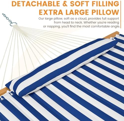 Lazy Daze Double Quilted Hammock with Pillow and Carabiners, Blue White