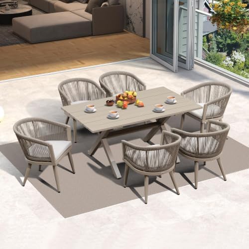 PURPLE LEAF Patio Dining Set for 6 with Cushions Champagne with Cover