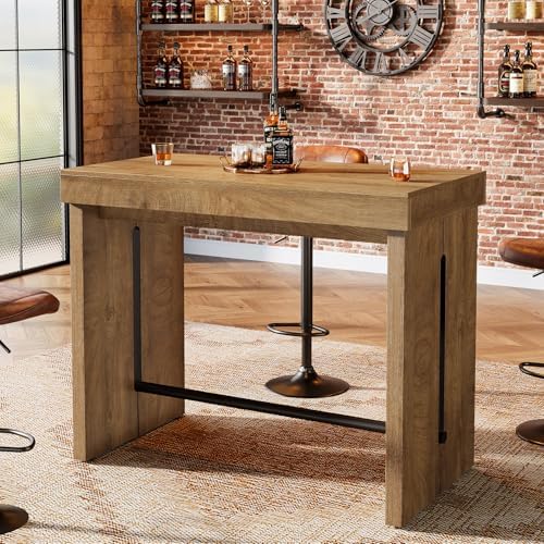 Tribesigns Bar Table, 41.3" Counter Height Pub Table with Metal Footrest...