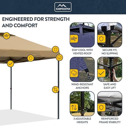 KAMPKEEPER Outdoor Pop-Up Canopy Tent with 2 Sidewalls, Khaki, 10 x 10 Ft