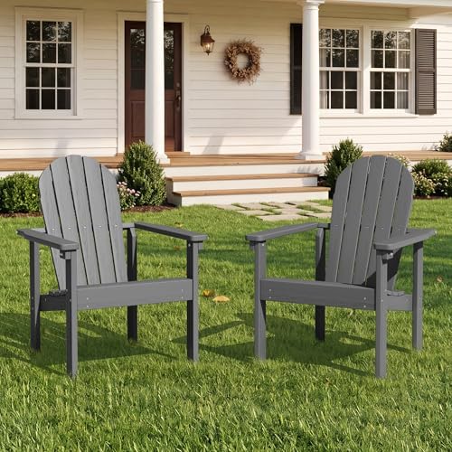 SERWALL HDPE Stackable Adirondack Chairs Set of 4,Space-Saving, Grey