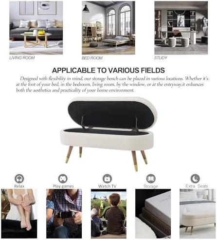IAFIKE Oval Storage Bench 43.5" Ottoman Bench Upholstered Boucle Fabric ...