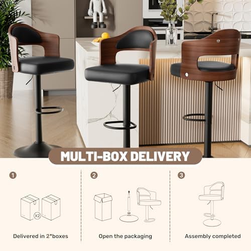 Swivel Bar Stools Set of 3,Bentwood Adjustable Height Barstools